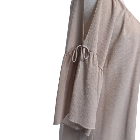 2/$30 Becca M Taupe Beige Textured 3/4 Sleeve Top Tie Detail Polyester - Picture 11 of 13